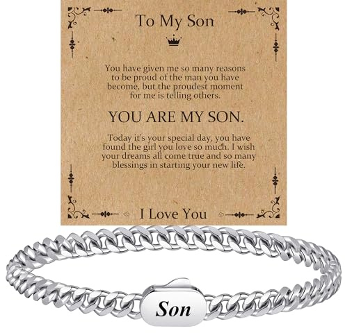 MOROTOLE To My Son Bracelet with Box Mens Silver Chain Bracelet for Men Mens Bracelets Gifts for Him Graduation Gifts