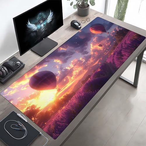 Gaming Mauspad 70 x 30cm Gaming Mousepad XXL Lila Himmel Mauspad Schreibtischauflage, Genähte Kanten Mausmat, rutschfeste Gummibasis, Schreibtisch Schutz für Home Büro, Geschenke PjY5122 1-0