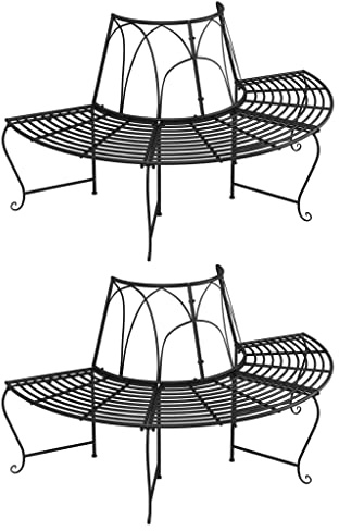 IBUQDDV Halbrunde Baumbänke 2 Stück Ø159 cm Schwarz Stahl, Wetterfeste Gartenbank für Terrasse und Hof, Langlebige Outdoor Sitzgelegenheit mit Elegantem Design, Perfekte Sitzgruppe