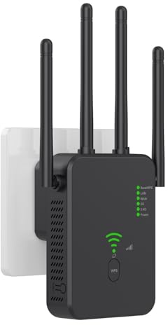 Qinux Spiddy WiFi Extender Booster, 1200Mbps Dual-Band Signal Amplifier, 3000 Sq.Ft Wide Coverage with Easy WPS Setup (Black)