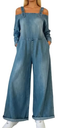 Generisch Salopette da donna in jeans, lunga, casual, baggy, con bretelle, pantaloni da lavoro, comodi, con spalline regolabili, denim, con sospensori regolabili, pantaloni da lavoro, O blu., XL