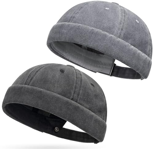 MmotZsb 2 Stück Docker Cap Herren, Fischermütze Herren, Seemannsmütze Cap Ohne Schirm, Dockermütze Für Herren, Zwei Mützen Schwarz Grau