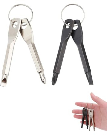 WINXMIN 2 paires Clés de Tournevis de Poche – mini tournevis, Tournevis Porte-Clés, Ensemble de Porte-Clés, Tournevis à Tête Plate et Cruciforme, petit tournevis, Matériel en Acier Moulé de Précision