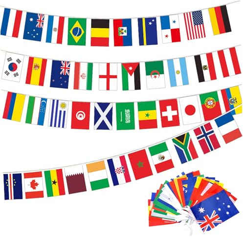 2er-Pack Schnurflaggen mit 42 Ländern, 5, 51 x 8, 27 Zoll große Flaggen der Welt, Flaggen-Banner-Girlande für Partys