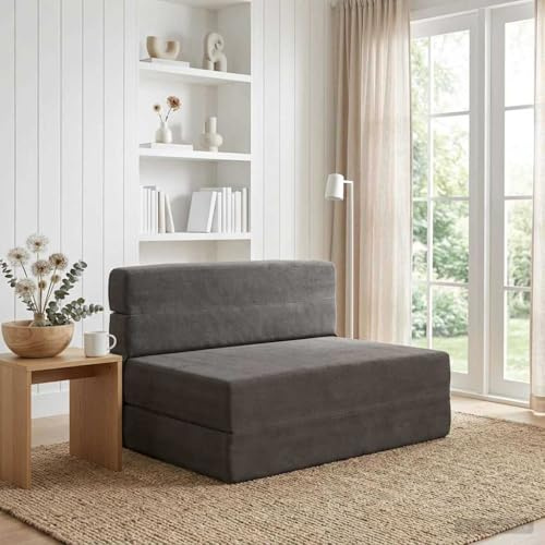 sephironlbb Fällbar soffa säng mörkgrå i tyg 100 x 80 x 60 cm, vikbar bäddsoffa med 2-i-1-funktion, liggfunktion för vardagsrum, gästrum, ungdomsrum