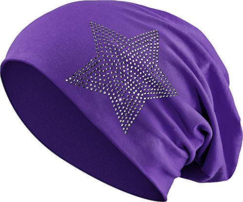 Balinco Strass Stern Steine Jersey Baumwolle elastisches Long Slouch Beanie Unisex Damen Mütze Heather Wintermütze (2)
