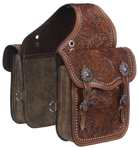 Tough 1 Oak Leaf Tooled Saddle Bag Brown