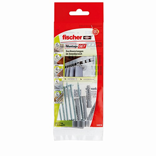 fischer MontageSet Gardinenstangen im Innenbereich B, mit 6 x Universaldübel UX 6 x 50 R, 6 x Spanplattenschraube 4,5 x 60 Panhead - 1 Stück - Art.-Nr. 540276