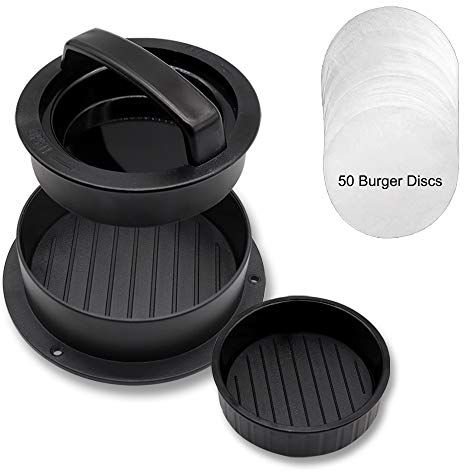 CCUCKY Non Stick Burger Press, Burger Maker 3-in-1 Stuffed Burger Mold with Extra 50 Burger Discs