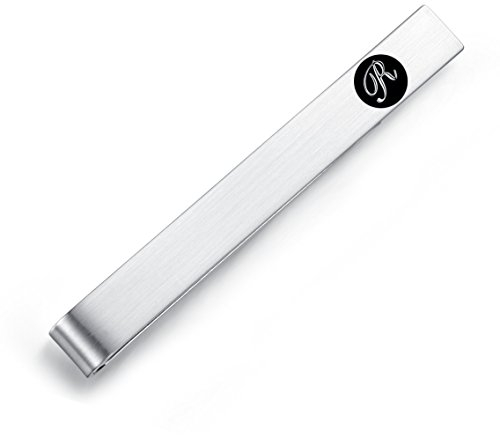 Honey Bear 5.4cm Herren Briefe Initialen Krawattennadel Krawattenklammer für Normale Krawatte Edelstahl Tie Clip，Silber mit Schwarzem Buchstaben (R)