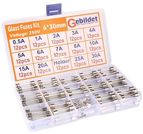 Gebildet 168pcs 6×30mm Kit Surtido de Fusible de Vidrio de Rápido Soplo Fusibles de Soplado Rápido para Auto Bote Camión (0.5A/1A/2A/3A/4A/5A/6A/7A/8A/10A/15A/20A/25A/30A) con 12pcs Portafusibles