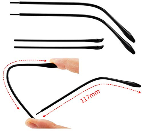 2 Pairs TR Material Eyeglasses Replacement Accessories Ear Anti-Slip Holder Long Temple Tips Ear Pads Tube Eyewear Retainers Replacement Tips for Thin Metal Eyeglass Legs (Black)