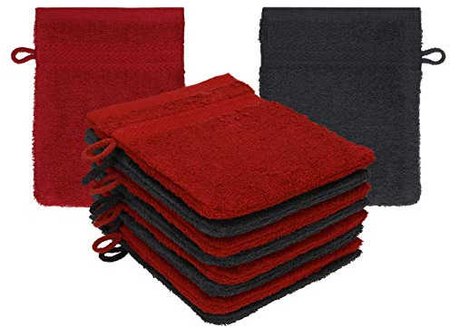 Betz 10 Stück Waschhandschuhe Premium 100% Baumwolle Waschlappen Set 16x21 cm Farbe rubinrot - Graphit