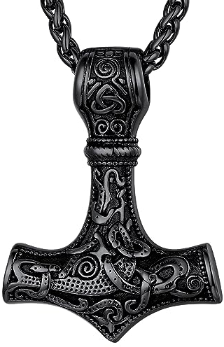 FaithHeart Schwarz Wikinger Thors Hammer Kette Retro herren Kette mit Mjolnir Anhänger Viking Mjölnir Anhänger für Valentinstag Geburtstag Vatertag