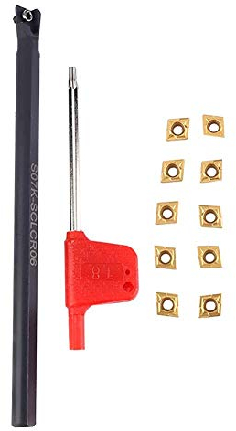 1PCS S10K-SCLCR06 Portaherramientas de Torneado de Torno + 10PCS CCMT060204-HM YBC251 Insertos + 1PCS Llave, Juego de Torno de Herramientas de Torneado de Acero Aleado