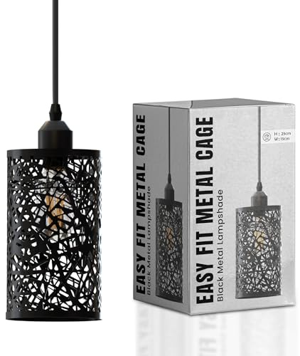 LEDSone Vintage Käfig Metall Lampenschirm – Industrieller Metallkäfig-Licht DIY Decke Pendelleuchten für Esszimmer Schlafzimmer Loft Flur (Schwarz 4)