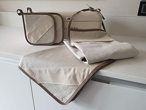 M&O Grembiule cucina uomo e donna Strofinaccio Coppia PRESINE con Inserto in Tela Aida da RICAMARE A Punto Croce 100% Cotone Colore Naturale Ecru