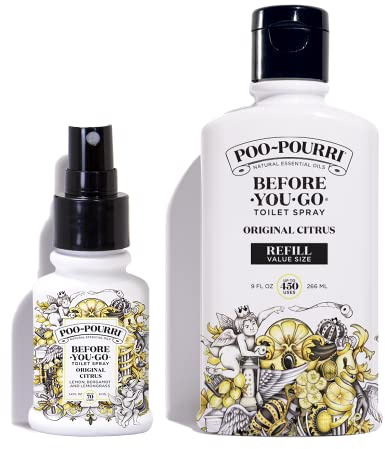 Poo-Pourri Original Citrus 9-Ounce Refill Bottle and 1.4-Ounce Refillable Bottle Original Citrus