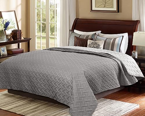 WOLTU Copriletto Trapuntato Matrimoniale Trapunta Autunnale Reversibile in Morbida Microfibra Grigio Scuro + Grigio Chiaro 240x260 cm