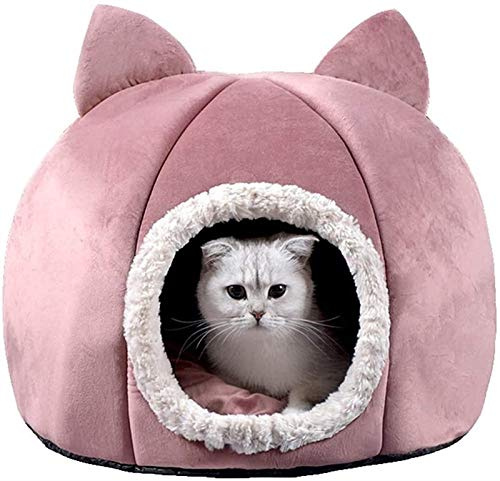 Katze Bett Höhle Flauschige Katze Haus Warm Iglu Haustier Bett für Indoor-Kätzchen und Kleine Hunde (Color : PINK, Size : 43x43x42cm)