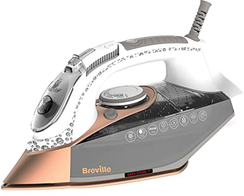 Breville DIAMONDXPRESS 2800W Ferro da Stiro, Piastra Multidirezionale in Ceramica Diamantata, Colpo 180 g, Getto Vapore Verticale 60g/min, Auto Spegnimento, 2800 W, plastica, Bianco