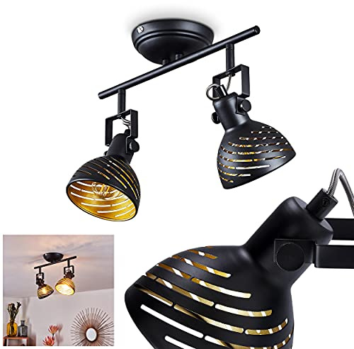 HOFSTEIN Deckenleuchte Osina, verstellbare Deckenlampe aus Metall in Schwarz/Goldfarben, Leuchte im Industrial/Retro/Vintage-Design mit tollem Lichteffekt, 2 x E14, Wohnzimmer, Esszimmer, Schlafzimmer