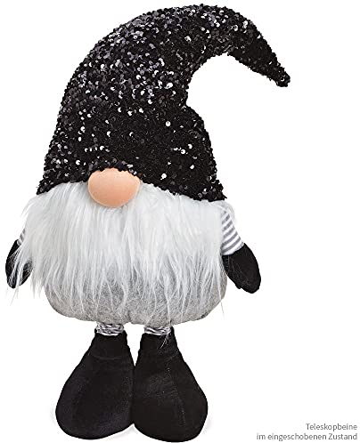matches21 Wichtel Weihnachtswichtel mit Teleskopbeinen Weihnachtsdeko Dekofigur Textil Pailletten schwarz 1 STK 68/103 cm