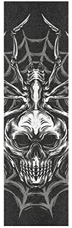 BEUSS Totenkopf Spinnennetz Schwarz Muster Skateboard Griptape Rutschfest Selbstklebend Longboard Griptapes Aufkleber Griffband(84 * 23cm 1pcs)