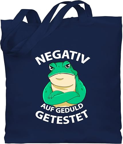 Baumwolltasche - Sprüche Statement mit Spruch - Negativ auf Geduld getestet - Frosch - Unisize - Navy Blau - beutel+mit+sprüchen+lustig sprueche negative beutel jutetasche sprüchen stoffbeutel