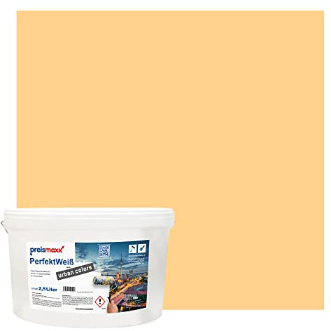 Preismaxx Perfektweiß urban colors, bunte Wandfarbe, gelb, honiggelb, honey 2,5L, Innenfarbe, hohe Deckkraft Klasse 2, matt