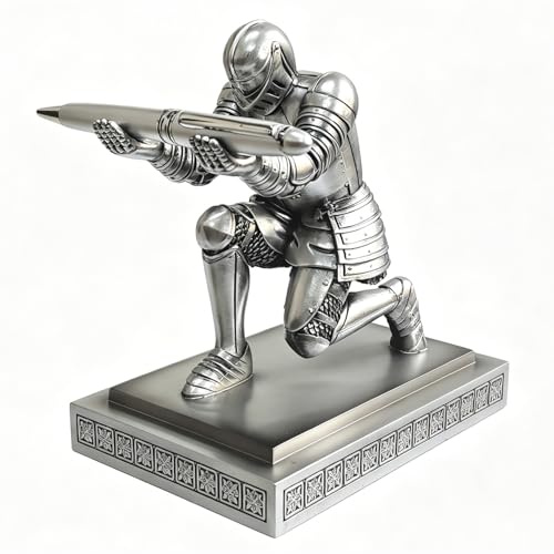 HDMbigmi Knight Stiftehalter Stifteständer Schreibtisch-Organizer und Zubehör Harz Stifthalter als Geschenk mit einem schicken Stift für Büro und Zuhause Schreibtisch-Organizer (Silber)