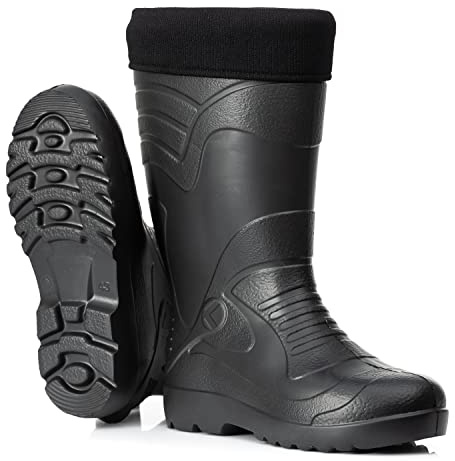 CLIMBR Botas de goma forradas ultraligeras para hombre, EVA térmica, 40-49, cálidas botas de invierno, botas de trabajo con forro, Negro , 44 EU