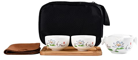 Praktische Teekanne, Tasse, Porzellan, Teetasse, weiß, glasiert, Reise-Teeservice (buntes Lotus-Set)