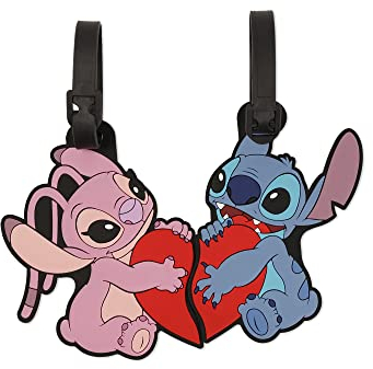 Disney Lilo and Stitch Gepäckanhänger-Set, Blau, Rosa und Rot, 2-teilig