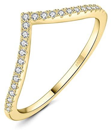 JewelryPalace V-Form Modeschmuck Rund 1.1mm Moissanite Band Ring Damen, Hochzeitsringe Damenring Silber 925 Trauringe Eheringe für Frauen,Vorsteckring Stapelring Ring Bandring Schmal Vergoldet 54