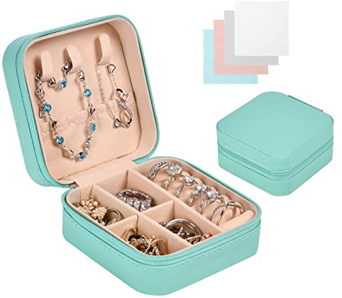 Aucuu Schmuckkasten, Schmuckkästchen Klein Reise für Damen Mädchen, Reiseschmuckaufbewahrung mit Spiegel, Schmuckschatulle,Schmuck-Organizer, Schmuckbox, Jewelry Box, Schmuckaufbewahrung