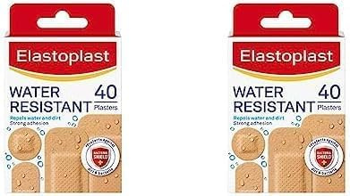 ElastoplastWater Resistant Plasters (40 Pieces), Dirt and Water Resistant Strip Plasters, Waterproof, All-Purpose First Aid