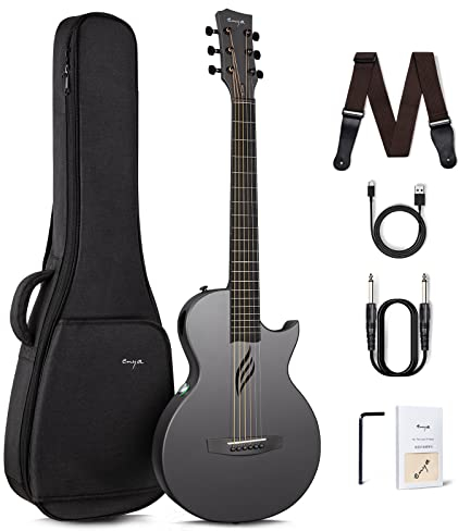 Enya 35-Zoll Anfänger Gitarre Set - Kohlefaser Schwarz Nova Go SP1 Akustik Gitarre Cutaway Carbon Fiber Acoustic Guitar für Kinder Erwachsene