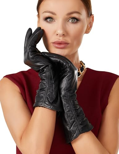 Neiicty Luxus Winter Lange Leder Handschuhe Frauen Touchscreen SMS Warm Fahren Echtes Leder Handschuhe 13 '', Schwarz, XX-Large