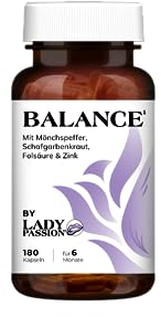 Lady Passion® BALANCE - für Frauen mit hochdosiertem Mönchspfeffer, Schafgarbenkraut & Eisen - 180 Kapseln für das Wohlbefinden während des Zyklus* - Vegan & Made in Germany