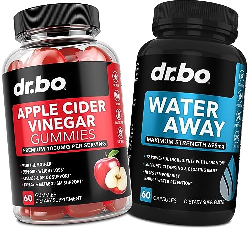 DR. BO ACV Gummies & Water Away Pills - 1000MG Apple Cider Vinegar Gummies & Water Retention Diuretics for Digestion, Gut Health, Stomach Bloating & Leg Swelling