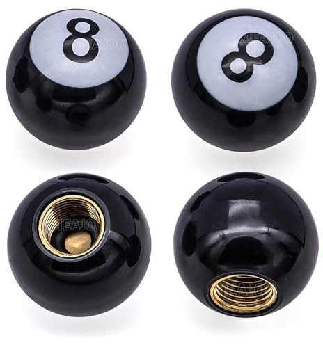 MEAJOO 4PCS 8 Ball Style Tire Valve Stem Caps, Universal Copper Core Dustproof Tire Valve Stem Covers for Cars, SUV, Trucks, Bikes, Motorcycles, Bicycles(Black)