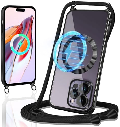 Yutwo Magnetisk mobiltelefonkedja kompatibel med iPhone 15 Pro Max, fodral med band [kompatibel med MagSafe] mobiltelefonfodral med band, transparent silikon, TPU-skyddsfodral för iPhone 15 Pro Max,