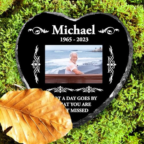 Skyeasure Custom Memorial Plaques Photo Frame, In Loving Memory Plaque, Memorial Garden Stone In Memory of Loved One Gifts Personalized Memorial Gifts for Loss of Dad Mom