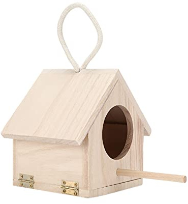 lyrlody Casetta per Uccelli in Legno Naturale con Supporto, Casetta per Uccelli in Legno Casetta per Uccelli in Legno con Tetto Corda Naturale per Appendere Piccoli Uccelli