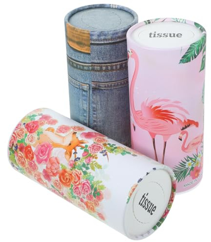 Mobestech 3 Pièces Papier De Pompage De Cylindre Mouchoirs De Tasse De Voiture Récipient Rond Boite à Mouchoirs Enfant Ronds Pastel Décoratif en Tissu Voyage Portable Porte-gobelet