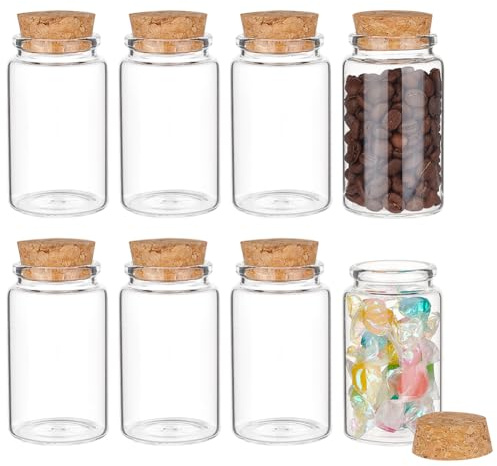 BENECREAT 8 Mini Bouteilles en Verre de 100 ML avec Bouchons en Liège, Bouteilles de Souhaits, Bouteilles à Message pour Fournitures de Fête de Mariage, Artisanat de Bricolage, Faveurs de Fête
