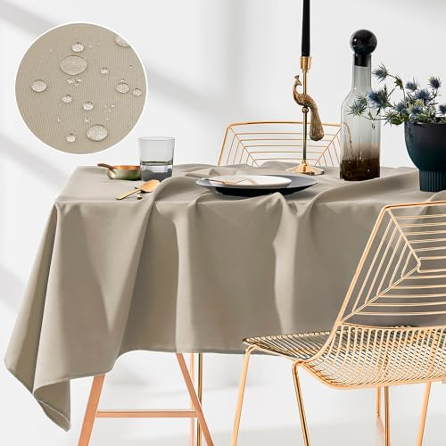 ROOM99 Aura Tischdecke 110 x 160 cm Tischtuch Tafeldecke Fleckschutz Abwaschbar Wasserabweisend Schmutzabweisend Polyester Rechteckig Bankett-Dekoration Ganzjährig Beige
