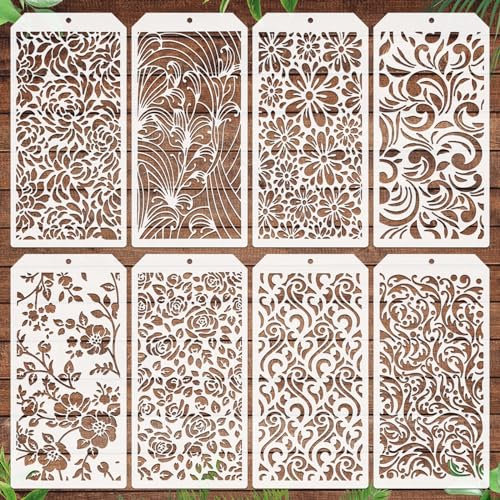 JSRQT 8 Stücke Blume Schablonen Set,Spitze Malvorlagen Punkt Wiederverwendbare Zeichnung Malschablonen Malen Schablonen Vorlagen 4.7 x 9.45”