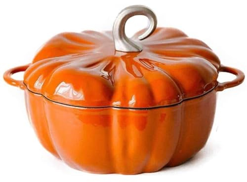 WBYDYS 24Cm Pumpkin Casserole, Cast Iron Pot with Lid, Non Stick Dutch Oven Pans,enamelled Cooking Pot,kitchen Cookware for Slow Cooking Chicken, Open Fire Stovetop Camping